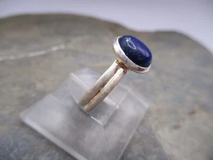 Damen Ring schlicht 925 Sterlingsilber matt Lapislazuli blau oval Rg 60/20 - Bild 1 von 6