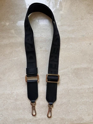 KARL LAGERFELD PARIS LOGO Black Leather Nylon Shoulder Bag Strap Gold Brass HW - Image 1 of 4