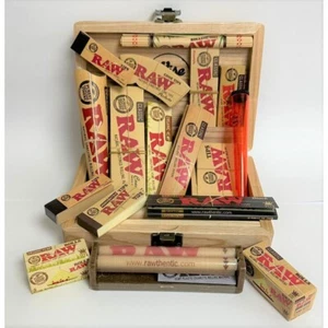 Wise Skies Wooden Rolling Box Set Medium Raw Rolling Papers Raw Tips Mat - Picture 1 of 5