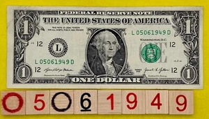 May 6 1949 Birthday Note 05061949 Fancy Serial Number One Dollar Bill 2021 FW - Picture 1 of 7