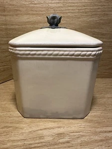 Biltmore Ceramic Tuscan Scroll Canister 7” Tall Pewter Knob Flaw - Picture 1 of 18