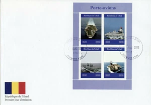 Chad 2019 FDC Aircraft Carriers Warships 4v M/S Cover Military Ships Stamps - Picture 1 of 1