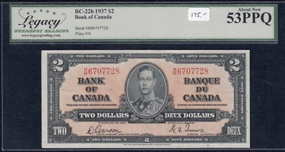1937 Bank of Canada $2 - Legacy About New 53 - R/B6707728  A19 - Image 1 of 2