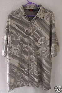 Mens Large BC Bar Code Hiphop Casual Button Down Front Open Weave Cartoon - Picture 1 of 8