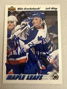 MIKE KRUSHELNYSKI MAPLE LEAFS SIGNED AUTOGRAPHED 1991 UPPER DECK CARD W/PROOF - Picture 1 of 3