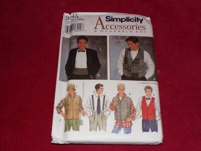 🦋 SIMPLICITY #9345-MEN'S FORMAL or FISHING-HUNTING VEST & HAT PATTERN  XS-XL FF - Image 1 of 2