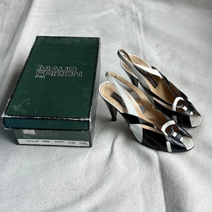 Maud Frizon Paris Shoes Black White Leather Heels Womens 8.5 Slingback Pumps - Picture 1 of 8