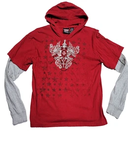 Point Zero Skull Sword Graphic Hooded Thermal-Sleeve Streetwear Red Shirt Men XL - Picture 1 of 9