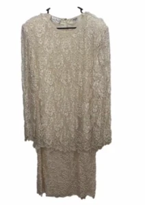 Vintage Laurence Kazar sheer long sleeve beaded beautiful wedding dress size xl - Picture 1 of 15