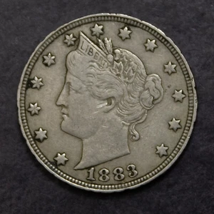 1883 Without Cents Liberty "V" Nickel No Cents XF Rim Damage Lot F 659 - Imagen 1 de 2