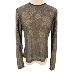 Vintage 90s Gold Floral Sheer Top Long Sleeves Reality Bytes Knit Works Size M - Picture 1 of 10