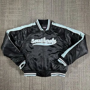 Southpole Varsity Bomber Jacket Large Black Blue Quilt Spellout Logo Streetwear - Picture 1 of 21