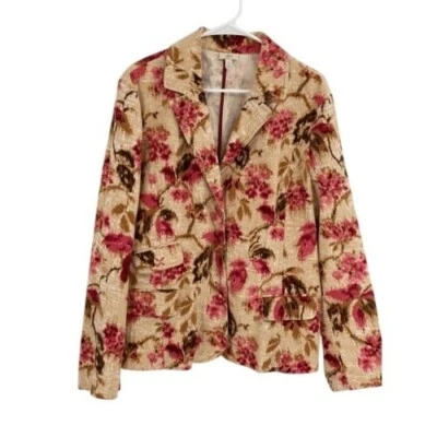 J Jill Blazer Women's Large Corduroy Floral Jacket Cream Pink Tan - Image 1 of 4