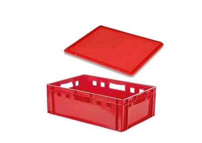 GASTLANDO 1 robuste Stapelkiste mit Deckel stapelbar HD-PE 60x40x20 cm E2 rot NEU