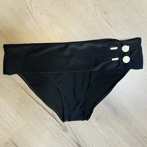 Anne Cole Fold Over Swim Bottom Size 12 Bikini Black 2 White Buttons Suit Pool - Picture 1 of 9