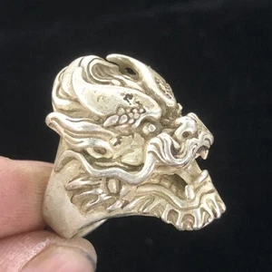 Men'sRing Tibetan Silver Ring Dragon Buddha Ring Diameter: 20mm（resizable） - Picture 1 of 4