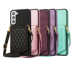 For Samsung Galaxy S24 Ultra S23 S22 S20 Crossbody Wallet Phone Case with Mirror - Picture 1 of 16