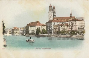 Postal Suiza Zurich Sonnenquai muelle soleado casco antiguo 1903 sin usar - Imagen 1 de 1