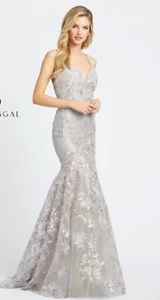 New Mac Duggal 20146 Floral Embroidered Mermaid Gown SZ 10 Silver Shimmery $695 - Picture 1 of 11