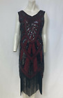 Metme Beaded Sequin Great Gatsby 1920's Flapper Dress Large 12-14 NWT Black Red