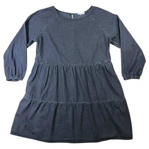 Beachlunchlounge Dark Grey Denim Long Sleeve Baby Doll Short Dress Size XL - Picture 1 of 9