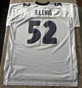 RAY LEWIS BALTIMORE RAVENS JERSEY-SZ. 2XL WHITE REEBOK NFL EQUIPMENT ON FIELD-VG - Picture 1 of 24