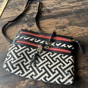 Spartina 449 Damen Umhängetasche Schultertasche rot schwarz Mäander Labyrinth Muster Tasche - Bild 1 von 9