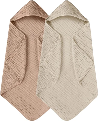 Yoofoss Hooded Baby Towels for Newborn 2 Pack 100% Muslin Organic Cotton Baby Ba - Image 1 of 4