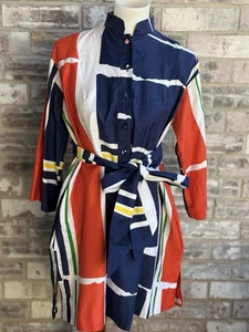 Vintage 1970s Catherine Ogust Mondrain Cotton Shift Shirt Dress Medium Penthouse - Bild 1 von 9