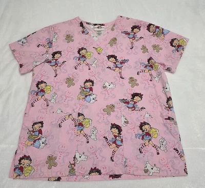 Vintage 2007 Betty Boop Women's V Neck Scrubs Top 4 Pockets Size M - Image 1 of 4