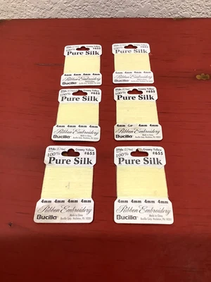 Lote de 6 bordados de cinta de seda pura BUCILLA amarillo cremoso 4 mm #655 ~NUEVO~ Foto 1 de 4