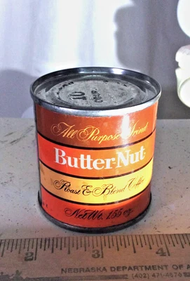 a small vintage sample-size tin of Butter-Nut coffee-classic orange/brown label Foto 1 de 2