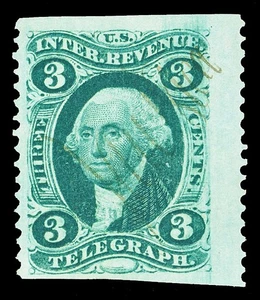 Scott R19b 1862 3c Teil Perf Telegraph Erstausgabe Einnahmen gebraucht sehr guter Erhaltungszustand Kat 30 $ - Bild 1 von 1