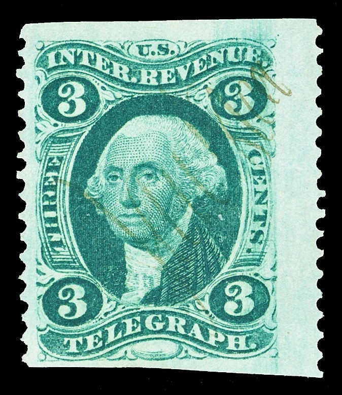 Scott R19b 1862 3c Part Perf Telegraph First Issue Revenue Used VF Cat $30 - Image 1 of 1