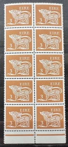 Ireland 1974-80 Celtic Hound 5th Definitive Series 3p Block 10 Irish Stamps MNH - Picture 1 of 1
