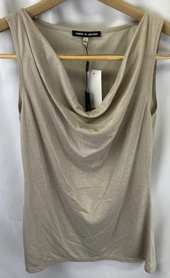 Camiseta sin mangas CABLE & GAUGE para mujer pequeña Oyster brillante escote drapeado elástica nueva con etiquetas Foto 1 de 4