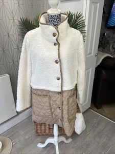 Nina Leonard Longline Sherpa Steppjacke Mantel XL Neutral Kuschelig - Bild 1 von 13