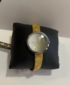 ROBERTO CAVALLI watch yellow LEATHER SNAKE silver TONE CASE NEW - Picture 1 of 5
