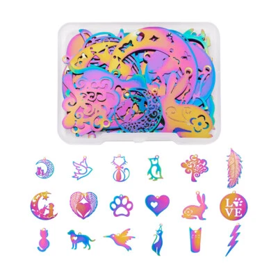 Colgantes de acero inoxidable con tema animal arco iris 201 36 piezas perro gato dijes 22~39,5 mm Foto 1 de 4