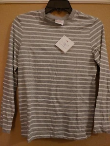 Hanna Andersson Boys Girls 150 12 Long Sleeve Sueded Jersey Shirt Gray White NWT - Picture 1 of 8