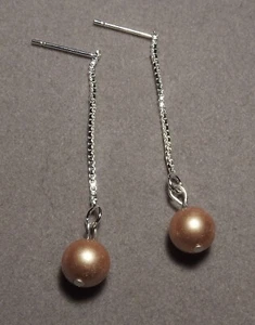 8 mm VINTAGE GOLD Pearl on Silver Stud Earrings pt 34 - Picture 1 of 2