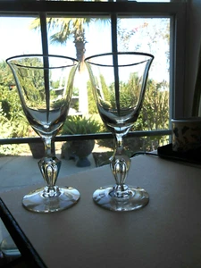 TWO Tiffin Crystal Wine Glasses MANASFIELD GOLD Stem #17640 1967 - Picture 1 of 6