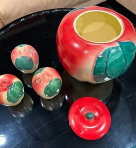 Barattolo biscotti mela arrossita ceramica vintage e shaker sale e pepe - Foto 1 di 6