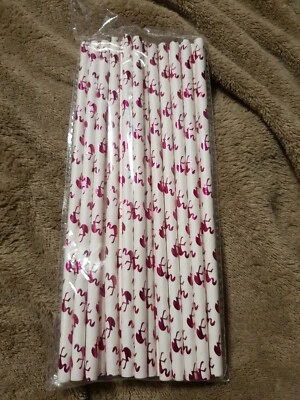 *6* Pajitas de papel flamenco blanco y rosa 25 Foto 1 de 2