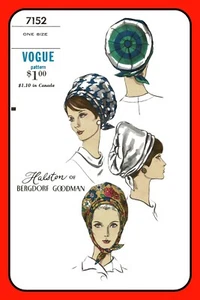 Misses TURBAN Pattern HAT Bonnet One Size Vogue 7152 VTG 1965 Sewing Craft - Picture 1 of 7