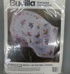 VINTAGE Bucilla Flowers of the Month Lap Quilt/Wall Hanging  Kit 40663 NEW 