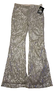 ART CLASS Girls' Large 10/12 Silver Sequin & Cream Fully Lined Flare Leg Pants - Picture 1 of 3