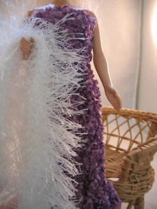 Hand Knit Purple Dress Formal with Boa Doll Clothes fits 11.5 fashion as Barbie - Picture 1 of 2