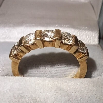Rogers 14k Gold Band with 5 Stones, Brilliant Cut Diamond Ring, Size 6, NOS - Image 1 of 4