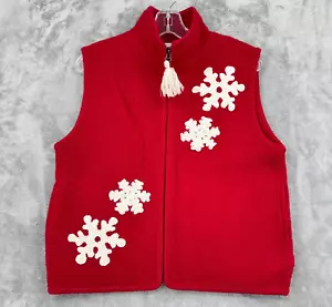 Vintage Lisa International Vest Womens Small Boiled wool Tassel Snowflake Zip - Picture 1 of 7